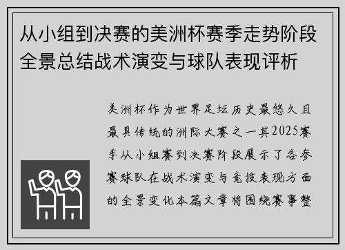 从小组到决赛的美洲杯赛季走势阶段全景总结战术演变与球队表现评析 从小组到决赛的美洲杯赛季走势阶段全景总结战术演变与球队表现评析